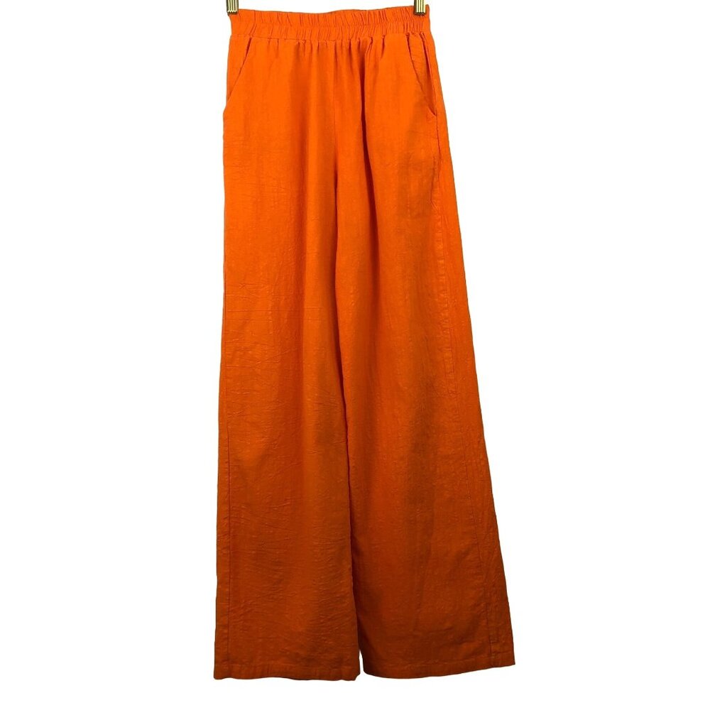 Hers & Mine Womens Size Small Orange Wide Leg Cotton Elastic Waist Pants